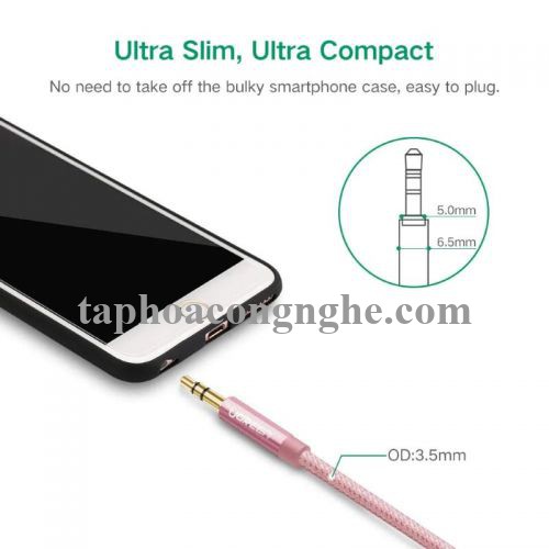 Ugreen 30813 0.5M màu Hồng Cáp âm thanh 2 đầu 3.5mm dương AV112 30030813